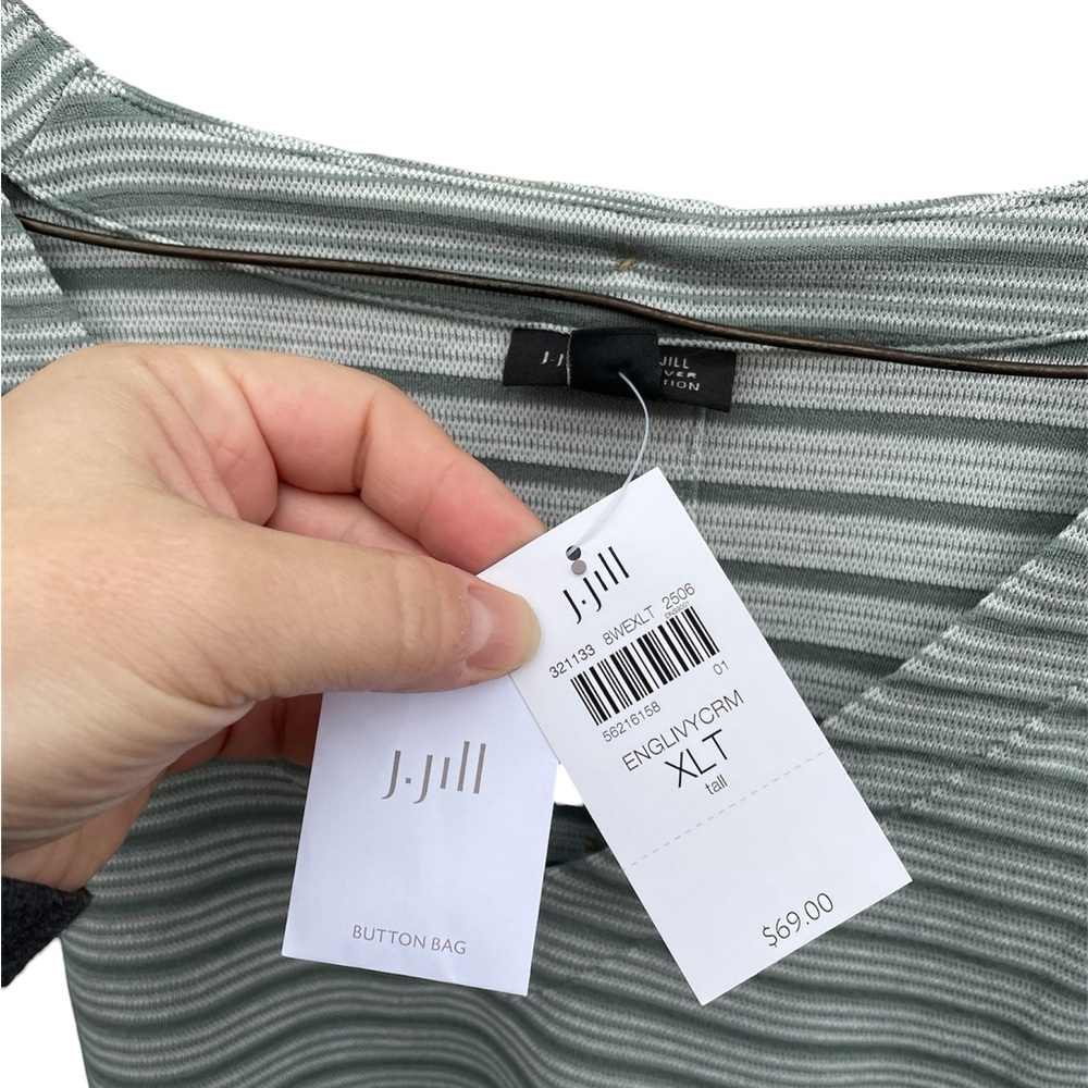 NWT J. JILL Wearever Textured Button-Back English Ivy Cream Striped Top - Picture 7 of 10
